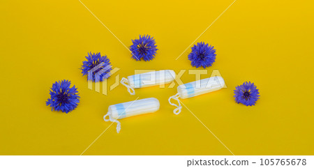 Women's and gynecological health care. Menstrual cycle. Hygiene care during critical days. Tampon woman Clean and safe Menstruation, means of protection. Women's and gynecological health care. Menstrual cycle. Hygiene care during critical days. Tampon woman Clean and safe Menstruation, means of protection. 105765678