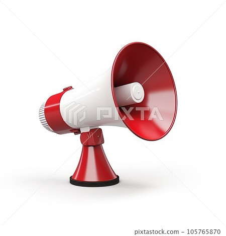 Red and white bullhorn public address megaphone isolated on white background Red and white bullhorn public address megaphone isolated on white background 105765870