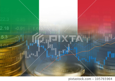 Stock market investment trading financial, coin and Italy flag or Forex for analyze profit finance business trend data background. Stock market investment trading financial, coin and Italy flag or Forex for analyze profit finance business trend data background. 105765964