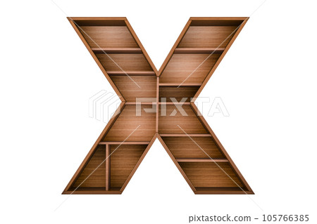 Letter X, alphabet as bookshelf without books, 3D rendering Letter X, alphabet as bookshelf without books, 3D rendering 105766385