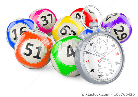 Lottery balls with stopwatch, 3D rendering Lottery balls with stopwatch, 3D rendering 105766420