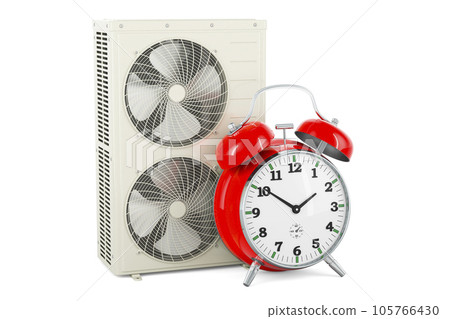 Outdoor Compressor Multi-Zone Unit, Air Conditioner with alarm clock, 3D rendering Outdoor Compressor Multi-Zone Unit, Air Conditioner with alarm clock, 3D rendering 105766430