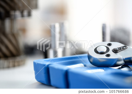Tools instrument closeup in blue bag 105766686