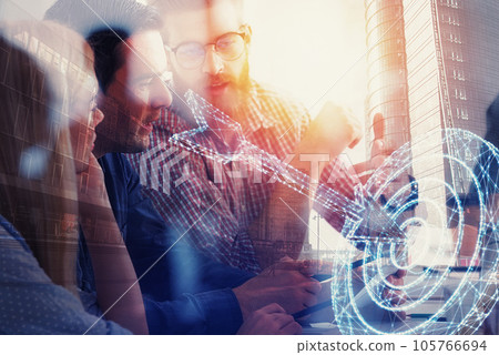 Team working metaphor at the basis of success. double exposure effects Team working metaphor at the basis of success. double exposure effects 105766694