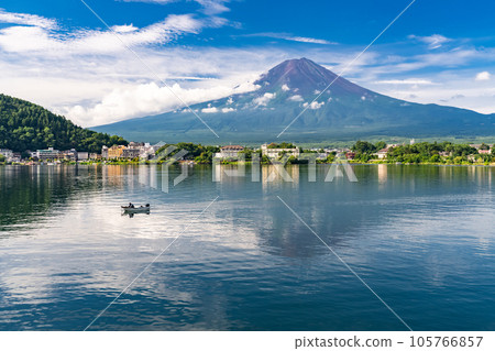 "Yamanashi Prefecture" View of Mt. Fuji and Lake Kawaguchiko in summer "Yamanashi Prefecture" View of Mt. Fuji and Lake Kawaguchiko in summer 105766857