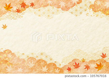 秋葉橙色日本圖案雲水彩風格日本紙背景 105767016