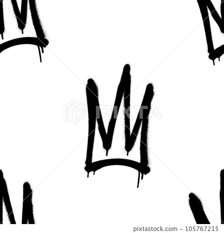 Seamless pattern of sprayed crown with overspray in black over white. Vector illustration template 105767215