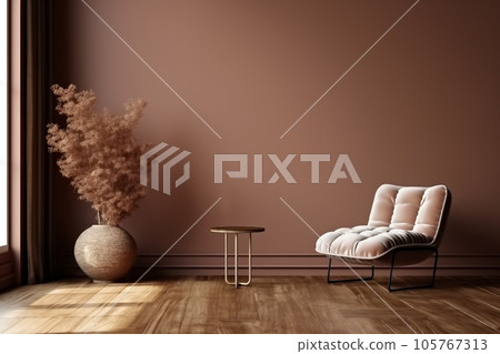 Minimalist home interior background, brown autumn concept, sofa, plant, window 105767313