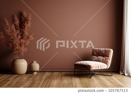 Minimalist home interior background, brown autumn concept, sofa, plant, window Minimalist home interior background, brown autumn concept, sofa, plant, window 105767315
