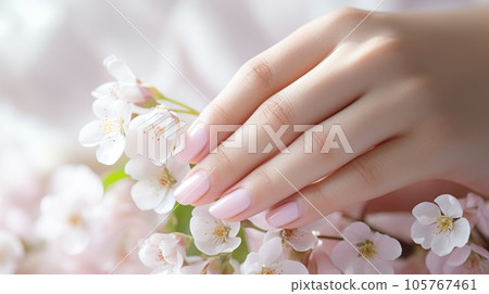 Hands of the bride with wedding nail design 105767461