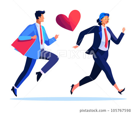 Lover people run after each other, interacting with deadline love concept Lover people run after each other, interacting with deadline love concept 105767598