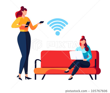 Flat vector illustration wifi the concept of wireless, free networks. Flat vector illustration wifi the concept of wireless, free networks. 105767606