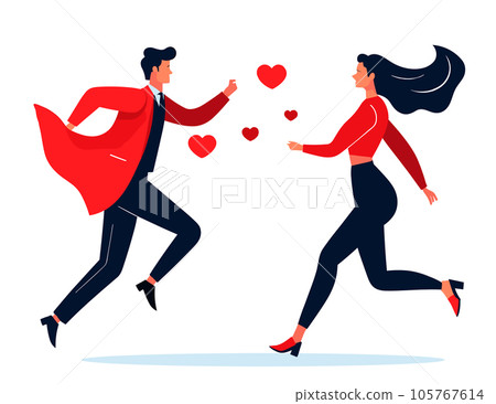 Lover people run after each other, interacting with deadline love concept Lover people run after each other, interacting with deadline love concept 105767614