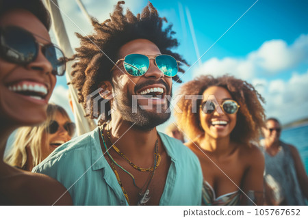 Group of friends having fun on luxury yacht at exclusive boat party. Generative AI illustration 105767652