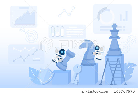 Business strategy and artificial intelligence (AI) technology concept. Planning, creative thinking and strategy support to achieve success. Start up and grow up business. Flat vector illustration. Business strategy and artificial intelligence (AI) technology concept. Planning, creative thinking and strategy support to achieve success. Start up and grow up business. Flat vector illustration. 105767679