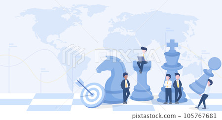 Business strategy concept. Business people planning and setting action, strategy planning, tactical improvement, skill, inspiration, market competition. Flat vector illustration with copy space. Business strategy concept. Business people planning and setting action, strategy planning, tactical improvement, skill, inspiration, market competition. Flat vector illustration with copy space. 105767681