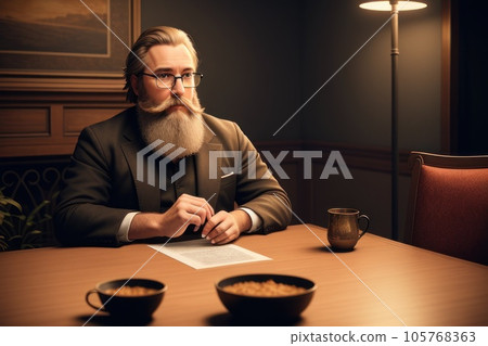 Older adult business man thinking about business ideas, middle aged author writer taking notes, 50s mature male student making checklist, studying or learning in cafe sitting at table. Generative AI Older adult business man thinking about business ideas, middle aged author writer taking notes, 50s mature male student making checklist, studying or learning in cafe sitting at table. Generative AI 105768363