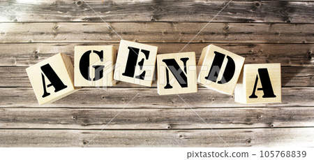 Agenda - words made of wooden blocks with letters, list of questions on the agenda concept Agenda - words made of wooden blocks with letters, list of questions on the agenda concept 105768839