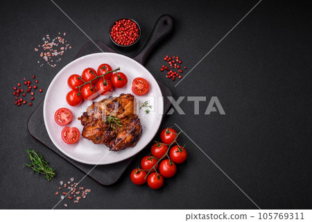 Delicious baked chicken meat with salt, spices and herbs Delicious baked chicken meat with salt, spices and herbs 105769311