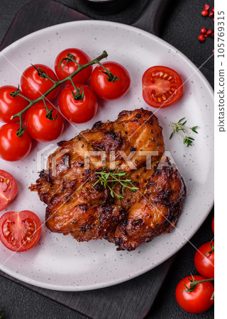 Delicious baked chicken meat with salt, spices and herbs 105769315