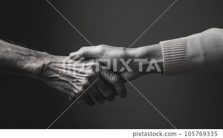 Hand of a young woman holds the hand of an elderly senior woman 105769335