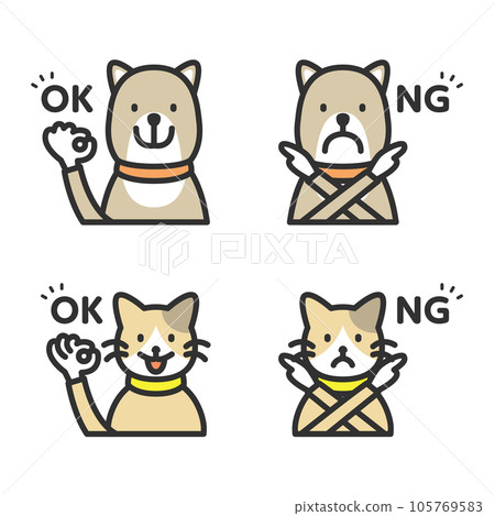 Pet OK, Pet NG dog and cat icon illustration set 105769583
