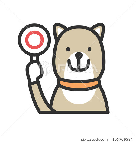 Illustration of a dog with a tag marked with a circle (〇) 105769584