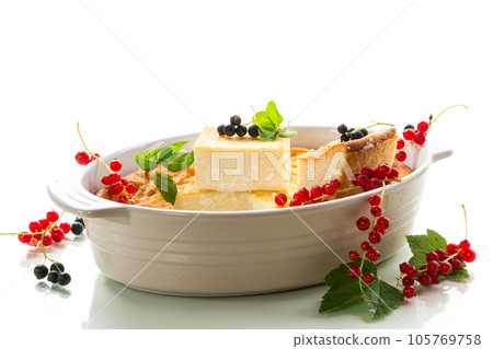 cottage cheese sweet casserole with fresh berries 105769758