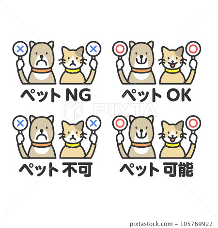 Pet allowed (OK) Pet not allowed (NG) dog cat illustration set 105769922