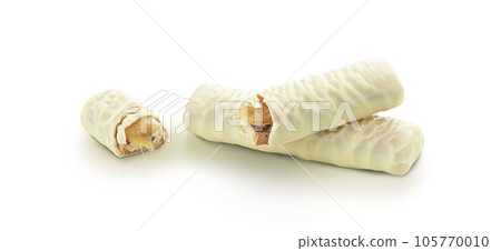 Caramel White Chocolate Bar Isolated On White Background 105770010