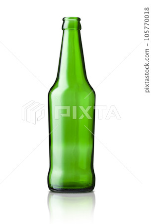 Empty green beer bottle isolated on the white background Empty green beer bottle isolated on the white background 105770018