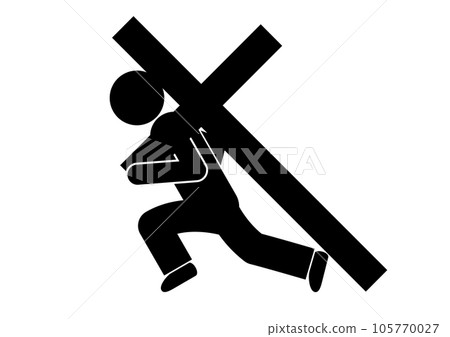 A pictogram carrying a heavy cross. A sense of guilt that never goes away. 105770027