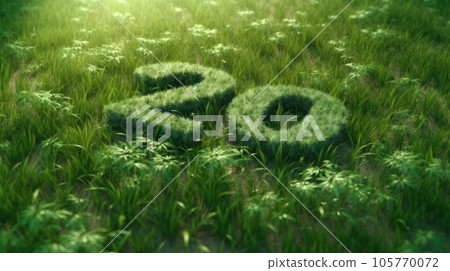 CO2 symbol on green grass in a forest. Lower carbon footprints to limit global warming and climate change. Sustainable development and business based on renewable energy. Reduce CO2 emission concept. 105770072