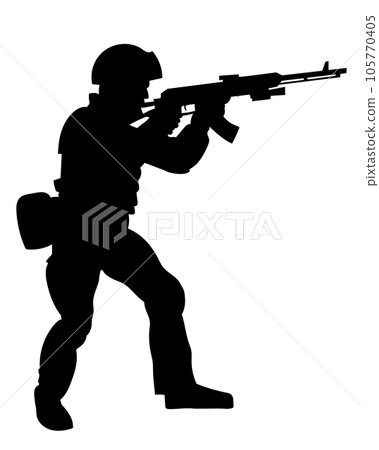 vector black silhouette of a soldier in armour 105770405