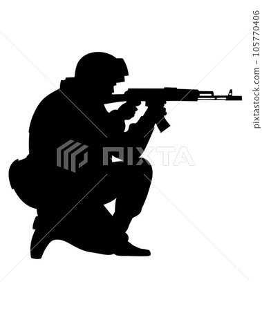 vector black silhouette of a soldier in armour 105770406
