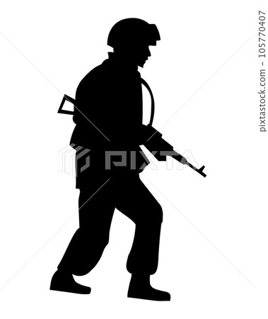 vector black silhouette of a soldier in armour 105770407