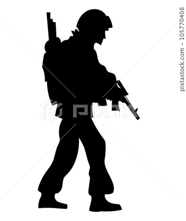 vector black silhouette of a soldier in armour 105770408