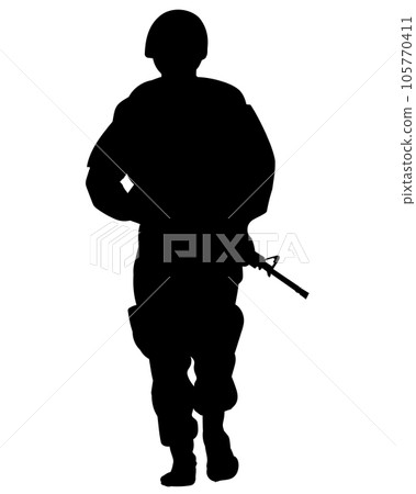 vector black silhouette of a soldier in armour vector black silhouette of a soldier in armour 105770411