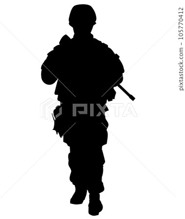 vector black silhouette of a soldier in armour 105770412
