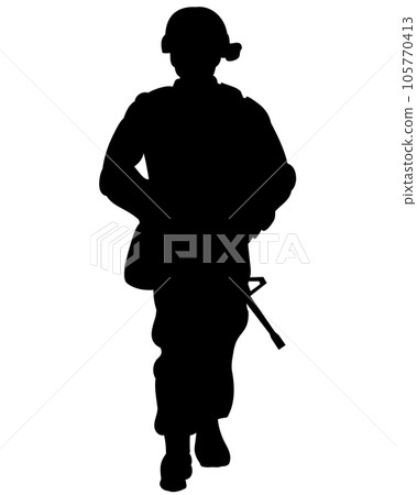 vector black silhouette of a soldier in armour 105770413