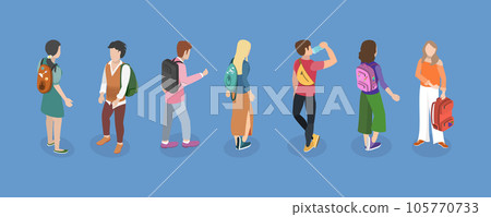 3D Isometric Flat Vector Conceptual Illustration of People With Backpacks 3D Isometric Flat Vector Conceptual Illustration of People With Backpacks 105770733