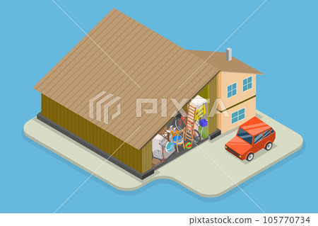 3D Isometric Flat Vector Conceptual Illustration of Overfilled Garage 105770734