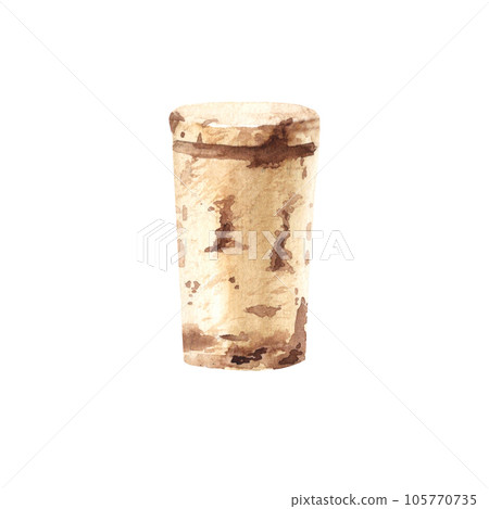 Watercolor cork stopper isolated on white background. Wine cap hand drawn watercolor illustration. Watercolor cork stopper isolated on white background. Wine cap hand drawn watercolor illustration. 105770735