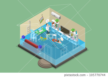 3D Isometric Flat Vector Conceptual Illustration of Flooded Room 3D Isometric Flat Vector Conceptual Illustration of Flooded Room 105770744