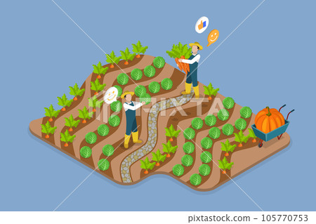 3D Isometric Flat Vector Conceptual Illustration of Farm Worker 105770753