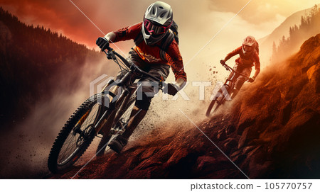 Girl riding bike in mountains Girl riding bike in mountains 105770757