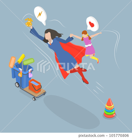 3D Isometric Flat Vector Conceptual Illustration of Supermom 105770806