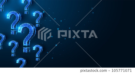 Abstract blue question marks futuristic concept banner with place for text in glowing polygons style 105771071