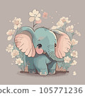 a blue elephant sitting in a flower filled 105771236
