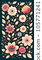 a flowers on a dark green and a pink flowers in the center of the picture, 105771241